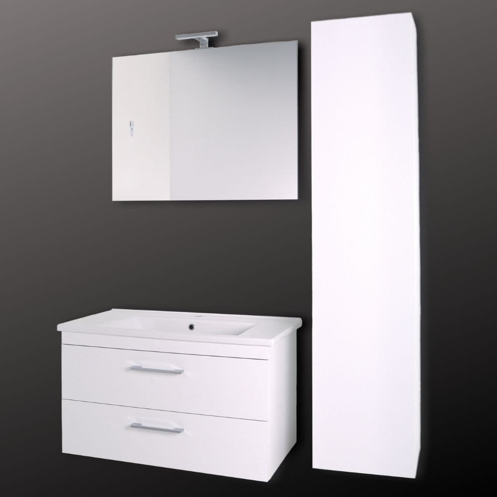 Mobile da bagno sospeso Spring  Bianco con Colonna specchio MADE IN ITALY - 2