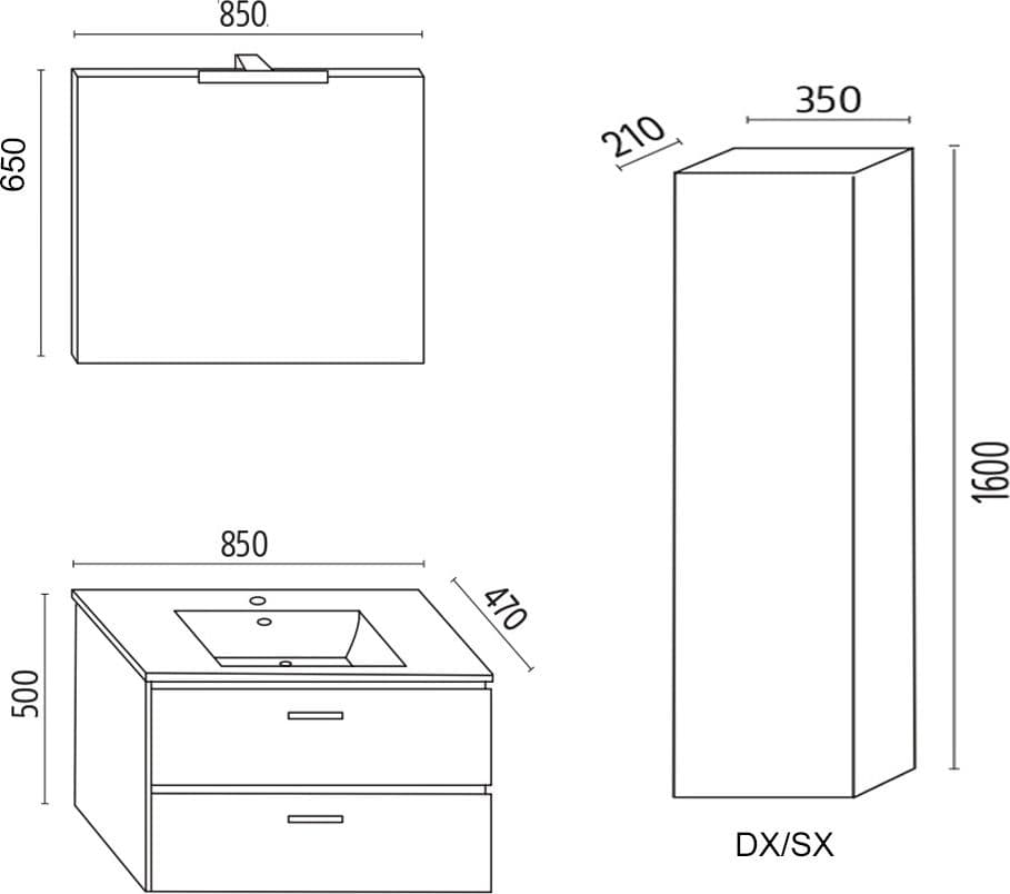Mobile da bagno sospeso Spring  Corda con Colonna specchio MADE IN ITALY - 2