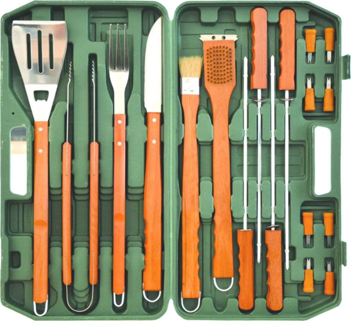 SET UTENSILI ACCIAIO INOX PER BARBECUE SET 18 PEZZI  manici in legno FER 60219 - 4