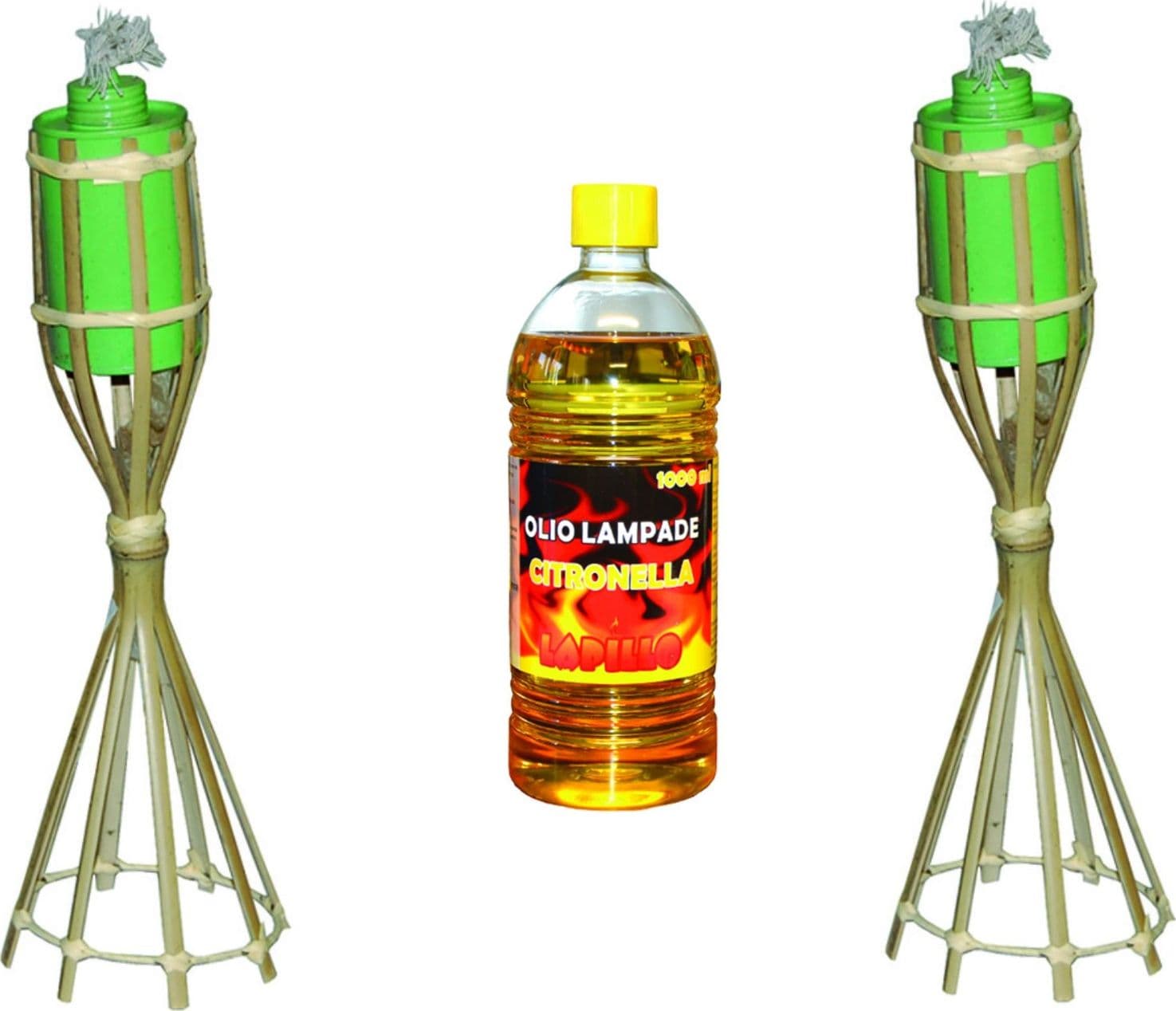 TORCIA BAMBU DA APPOGGIO  - cm.35h.  -  2 pz - cm.10x5,5h.+ 1 lt olio citronella - 4