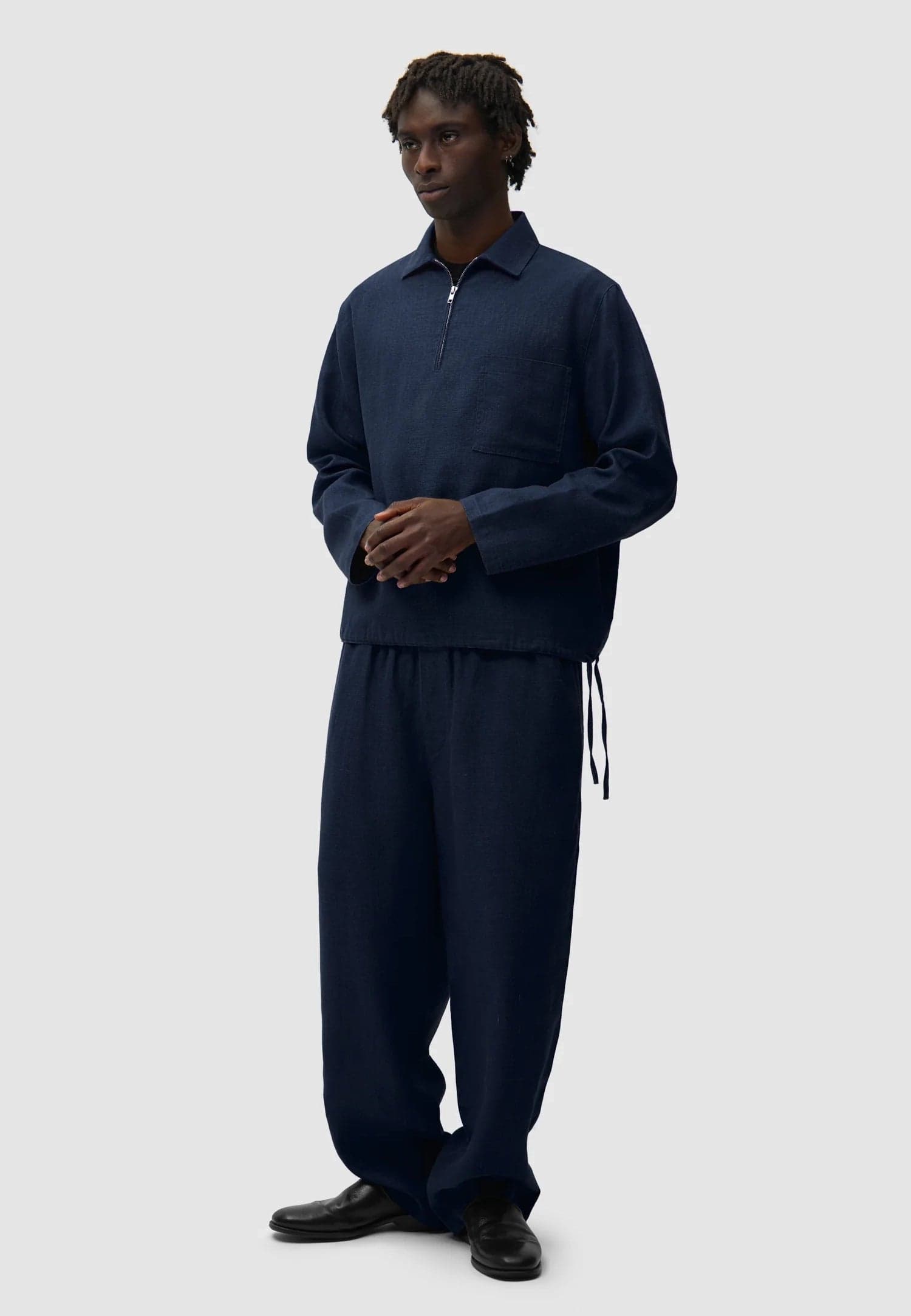 ARTE Maglietta Manica Lunga Uomo Linen Quarter Zip Pullover Navy - 3