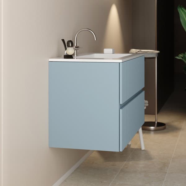 Mobile Bagno Sospeso Sophia 80 cm Azzurro Polvere Specchio Escluso Mobo - 2