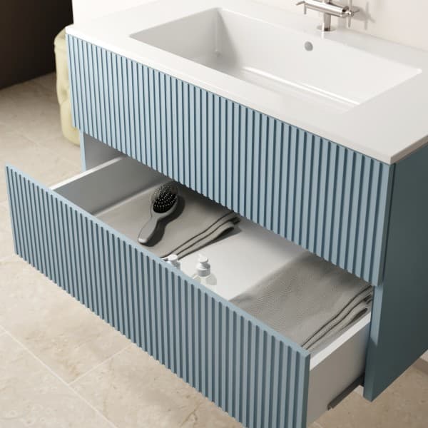 Mobile Bagno Sospeso Sophia 80 cm Azzurro Polvere Specchio Escluso Mobo - 3