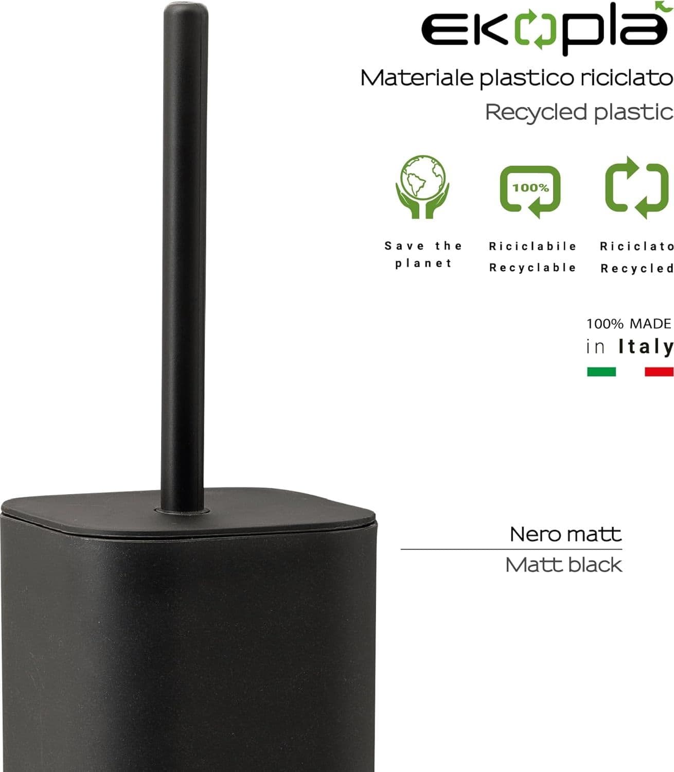 Porta Scopino WC da Appoggio Dim. Cm (Lxpxh): 9 x 9 x 38,8 Nero GDY - 3
