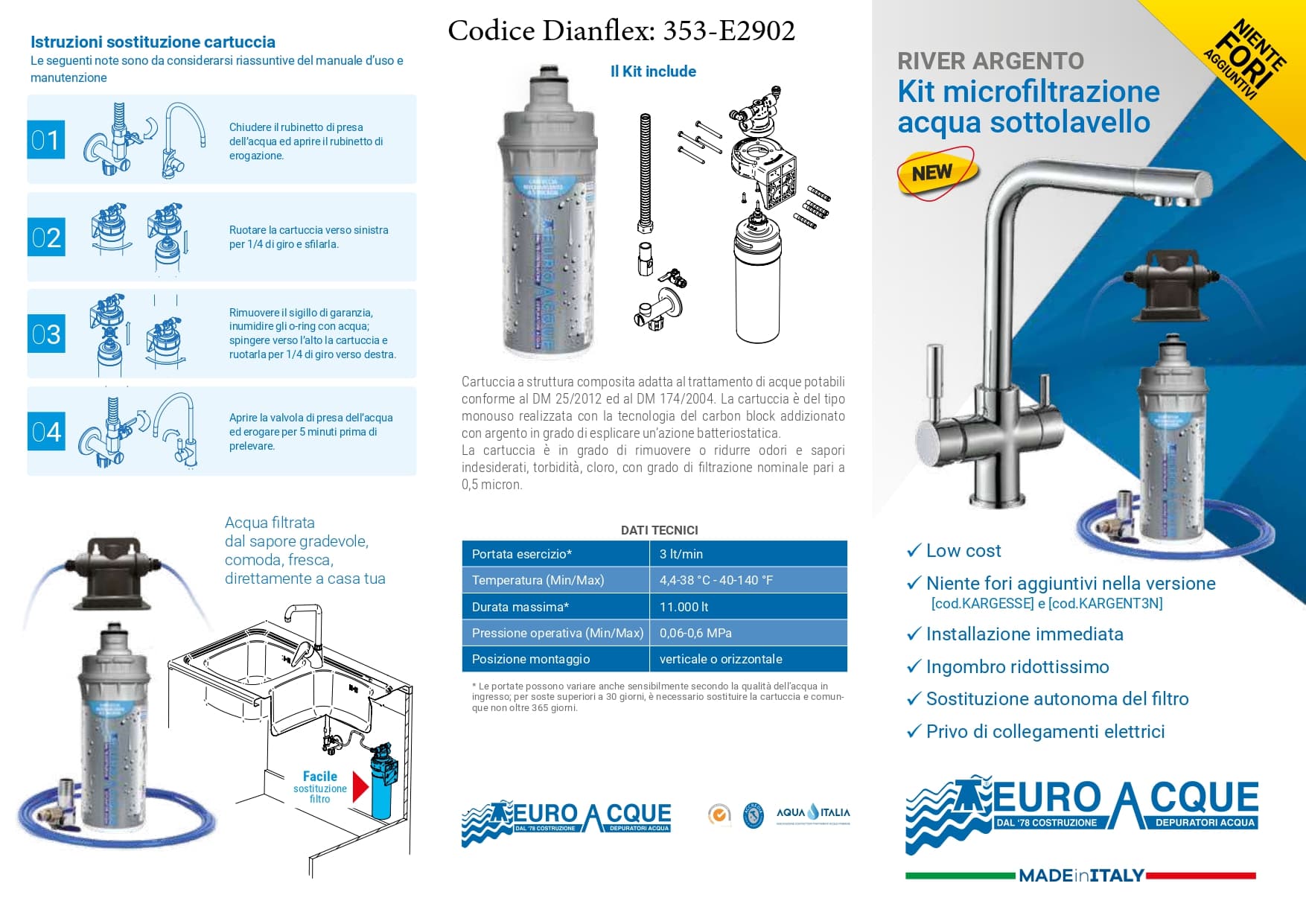 Kit Microfiltrazione Acqua Sottolavello Ea Nero Opaco Aut Max 11000 L - 3