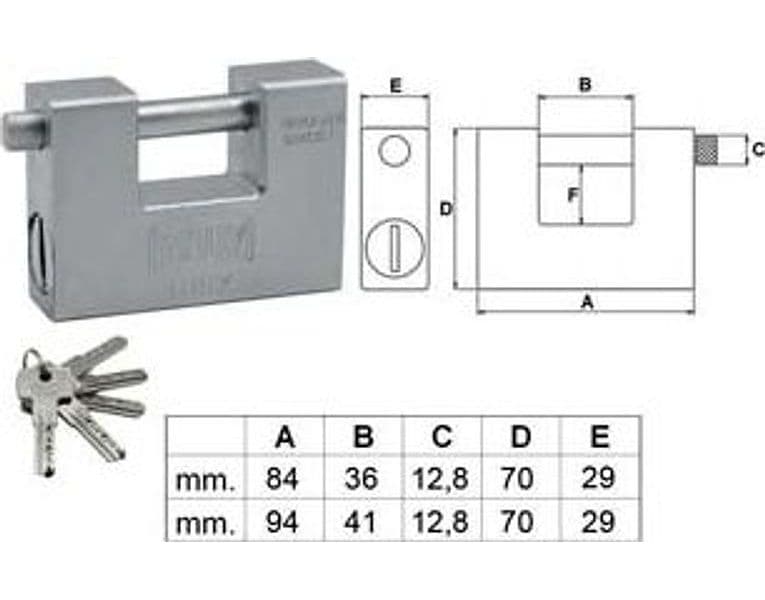 Lucchetto Rettangolare Monoblocco in Acciaio 300 94 mm (300 94S) Wally