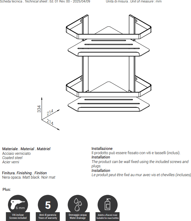 Angolare Doppio Myline Shower Metaf Nero Opaco - 3