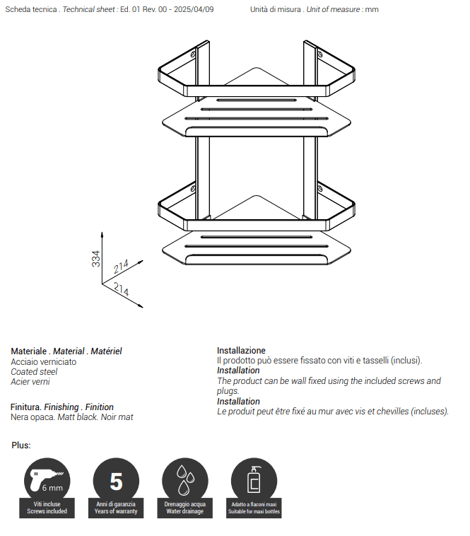 Angolare Doppio Myline Shower Metaf Nero Opaco - 3