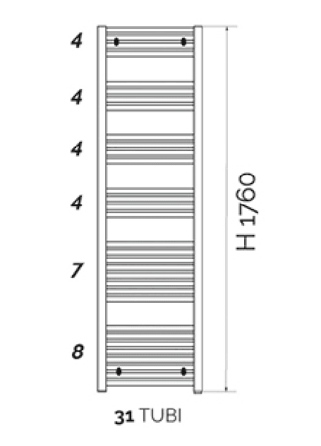 Termoarredo Linea Kalura Diritto H 1760 Aton Nero Opaco Int 600 - 2