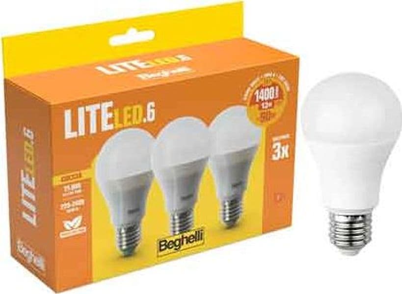 Lampada a LED Mod. Goccia Liteled Beghelli 13W E27 1339LM 3000K 3 Pezzi