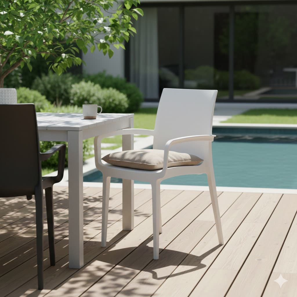 Sedia Impilabile con Braccioli Duke Colore Bianco Pro Garden - 2