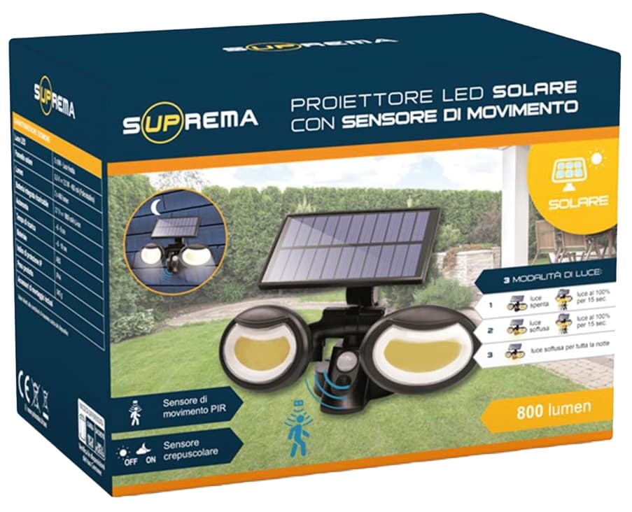 Proiettore Solare Orientabile 2 x 8 Watt 2 x 400 Lumen Luce Fredda Suprema - 3