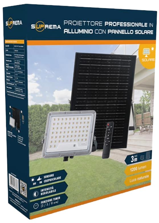 Suprema PROIETTORE SOLARE CON SENSORE CREPUSCOLARE 62 led, 8 W, 1200 lumen, luce naturale - 3