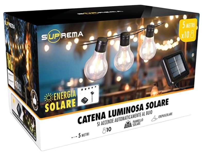 Catena Luminosa Solare 40 LED 12 W M 10 x 40 Luci Luce Calda Suprema - 3
