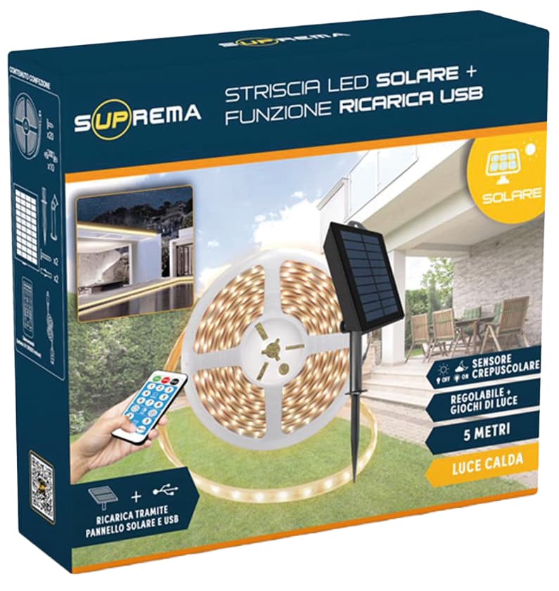 Striscia LED Solare 2 5 Watt 60 LED per M M 5 Luce Calda Suprema - 3