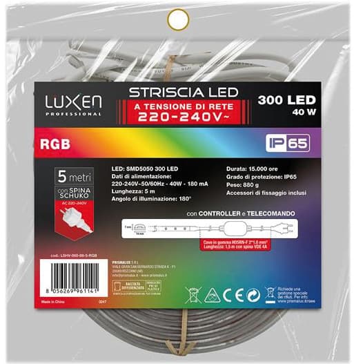 Striscia LED Rgb 8 W per M 60 LED per M IP65 con Telecomando 5 M Suprema - 3