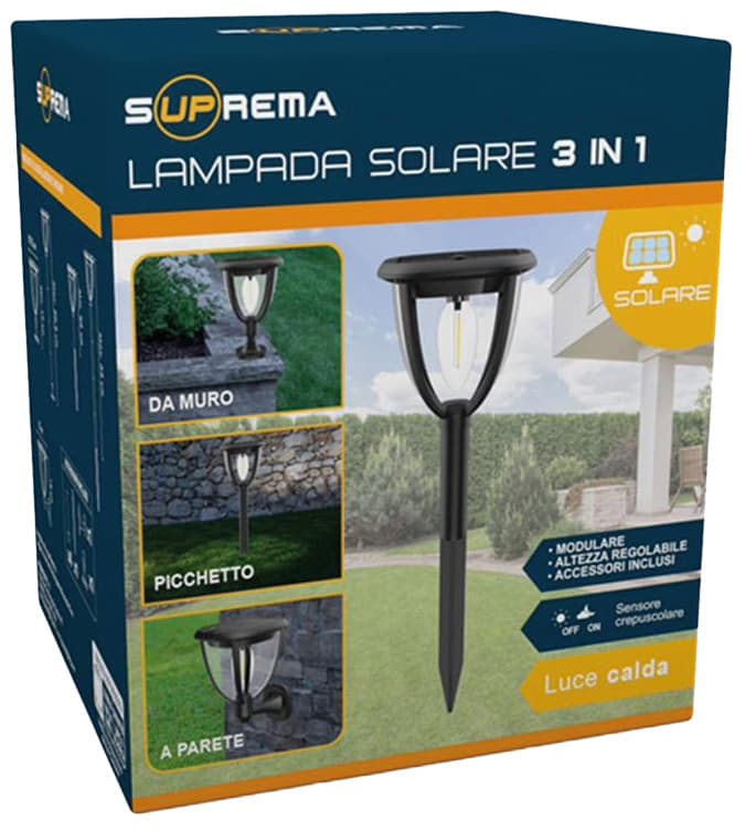 Suprema LANTERNA SOLARE ''3 IN 1'' CON SENSORE CREPUSCOLARE, 0,8 watt, 100 lumen, luce calda - 3