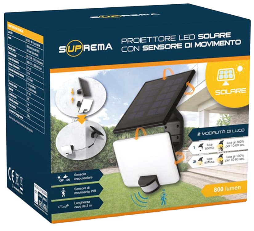 Proiettore Solare con Pannello Orientabile 82 LED 8 Watt 40 800 Lumen Luce - 3
