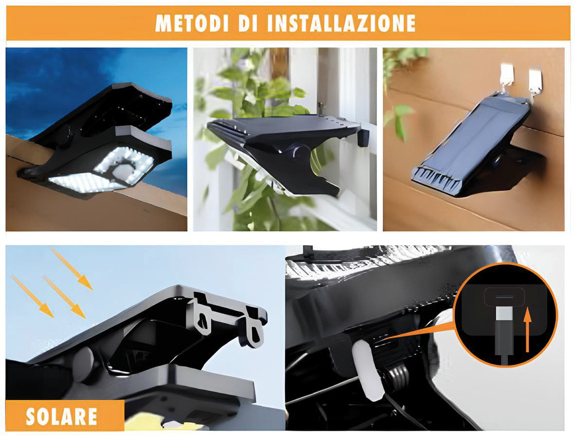 Proiettore Solare con Clip 45 LED 2 Watt 250 Lumen Luce Naturale Suprema - 2