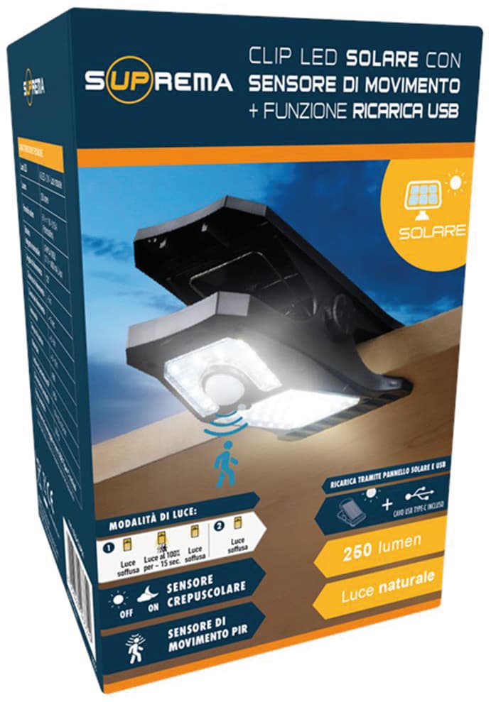 Proiettore Solare con Clip 45 LED 2 Watt 250 Lumen Luce Naturale Suprema - 3