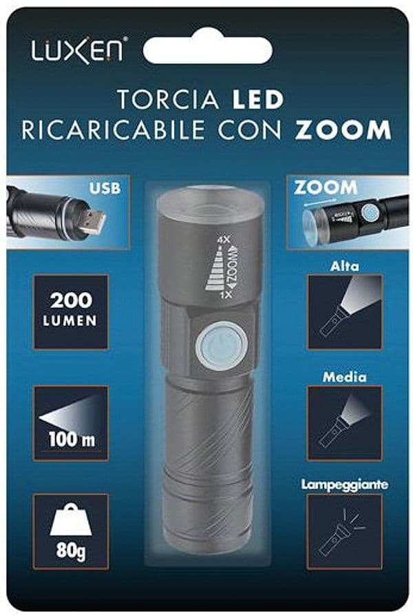 Torcia Ricaricabile 3 W 200 Lumen 3 Modalitàdi Luce Luxen - 2
