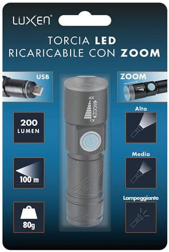 Torcia Ricaricabile 3 W 200 Lumen 3 Modalitàdi Luce Luxen - 2