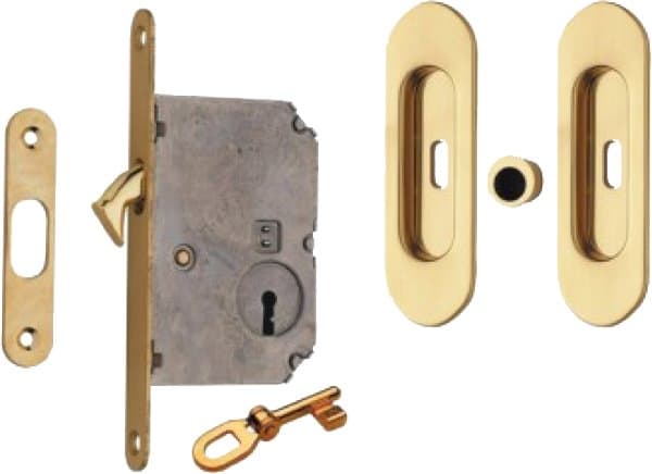 Kit per Porte Scorrevoli con Chiave e Nicchia Ovale E50 Ottone Lucido - 2
