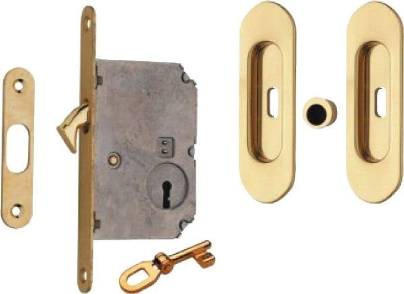 Kit per Porte Scorrevoli con Chiave e Nicchia Ovale E50 Cromo Satinato - 2