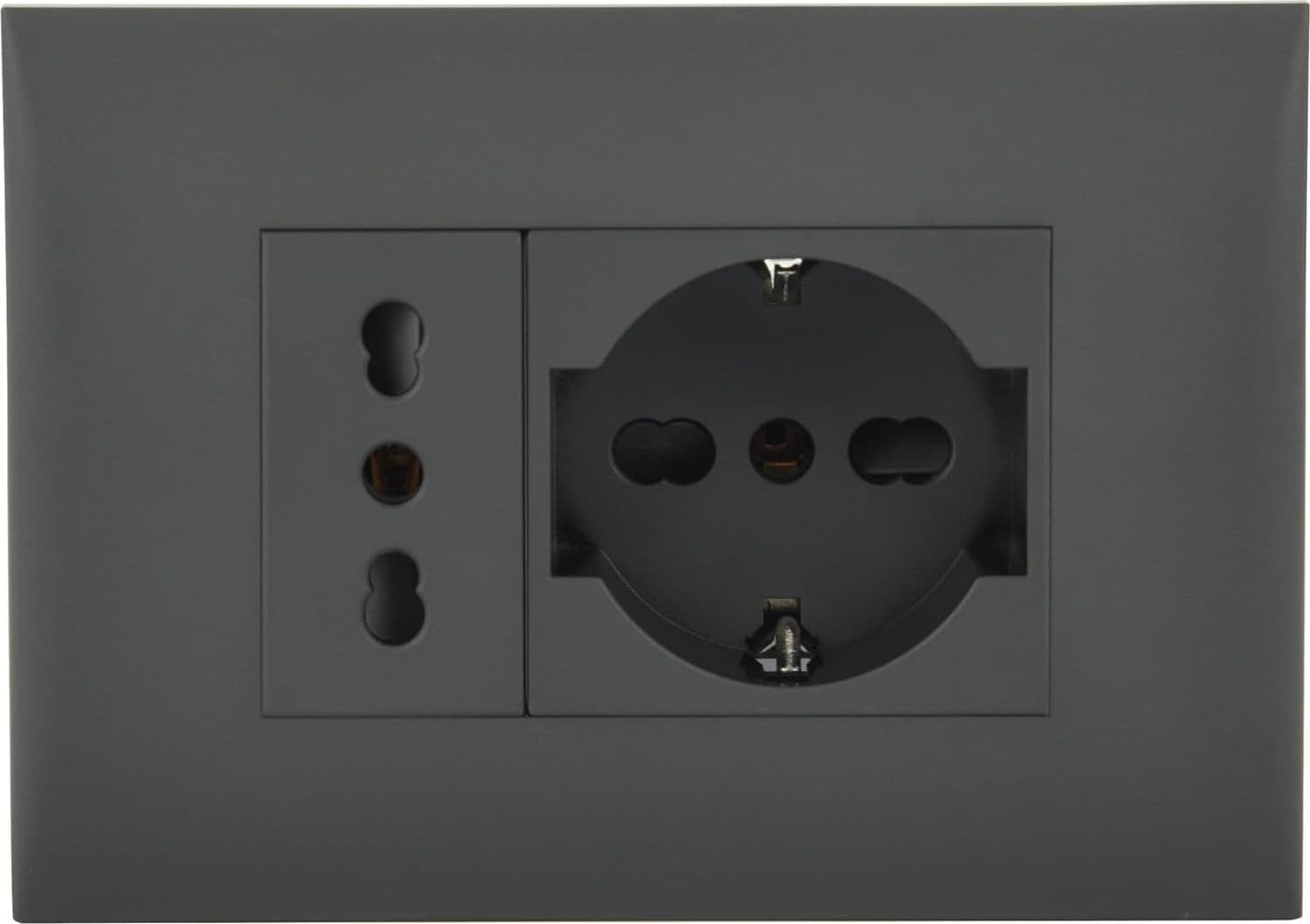 Kit Presa Bivalente Italiana Tedesca con Supporto e Placca Electraline - 2
