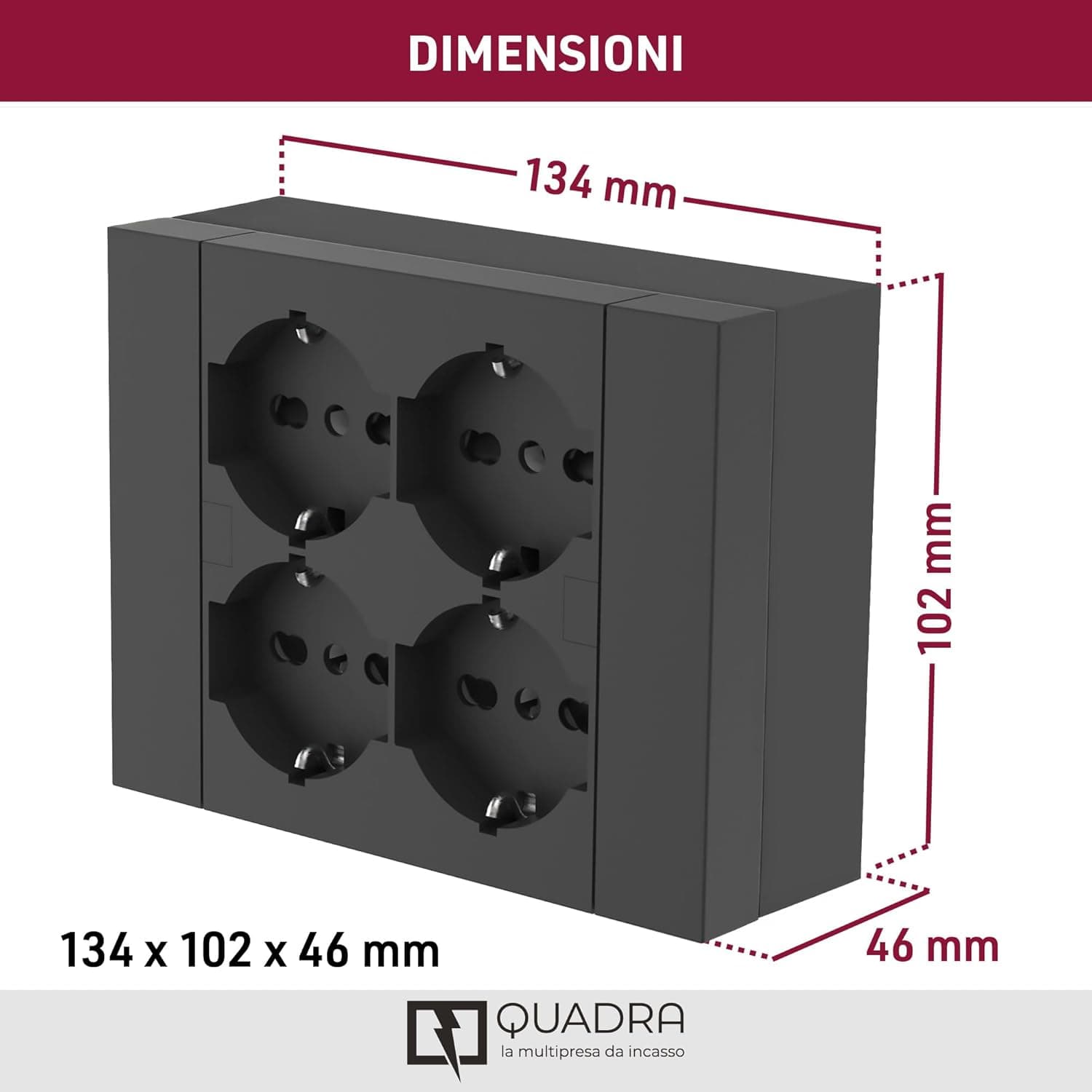 Multipresa Esterna Quadra 4 Prese Bip.sch Nera - 2