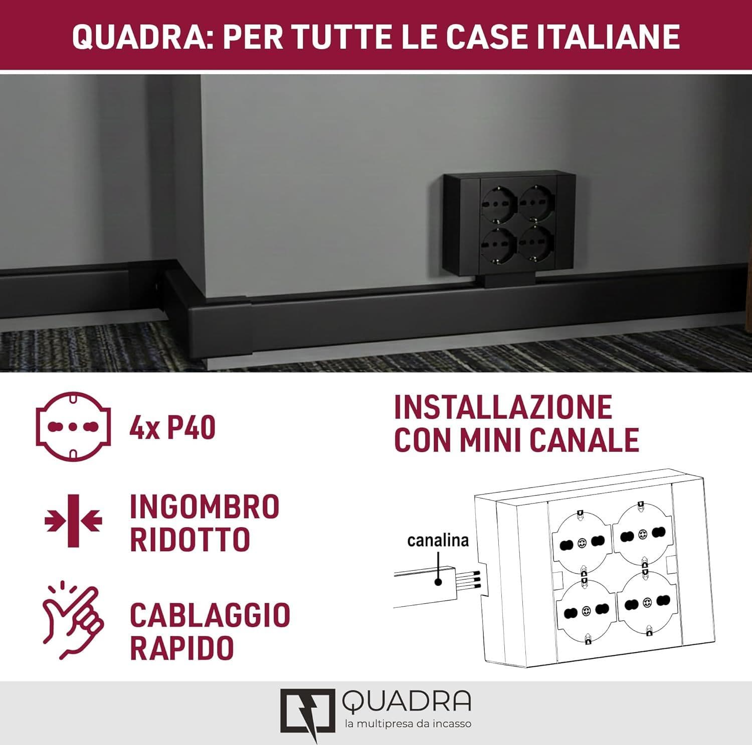 Multipresa Esterna Quadra 4 Prese Bip.sch Nera - 3