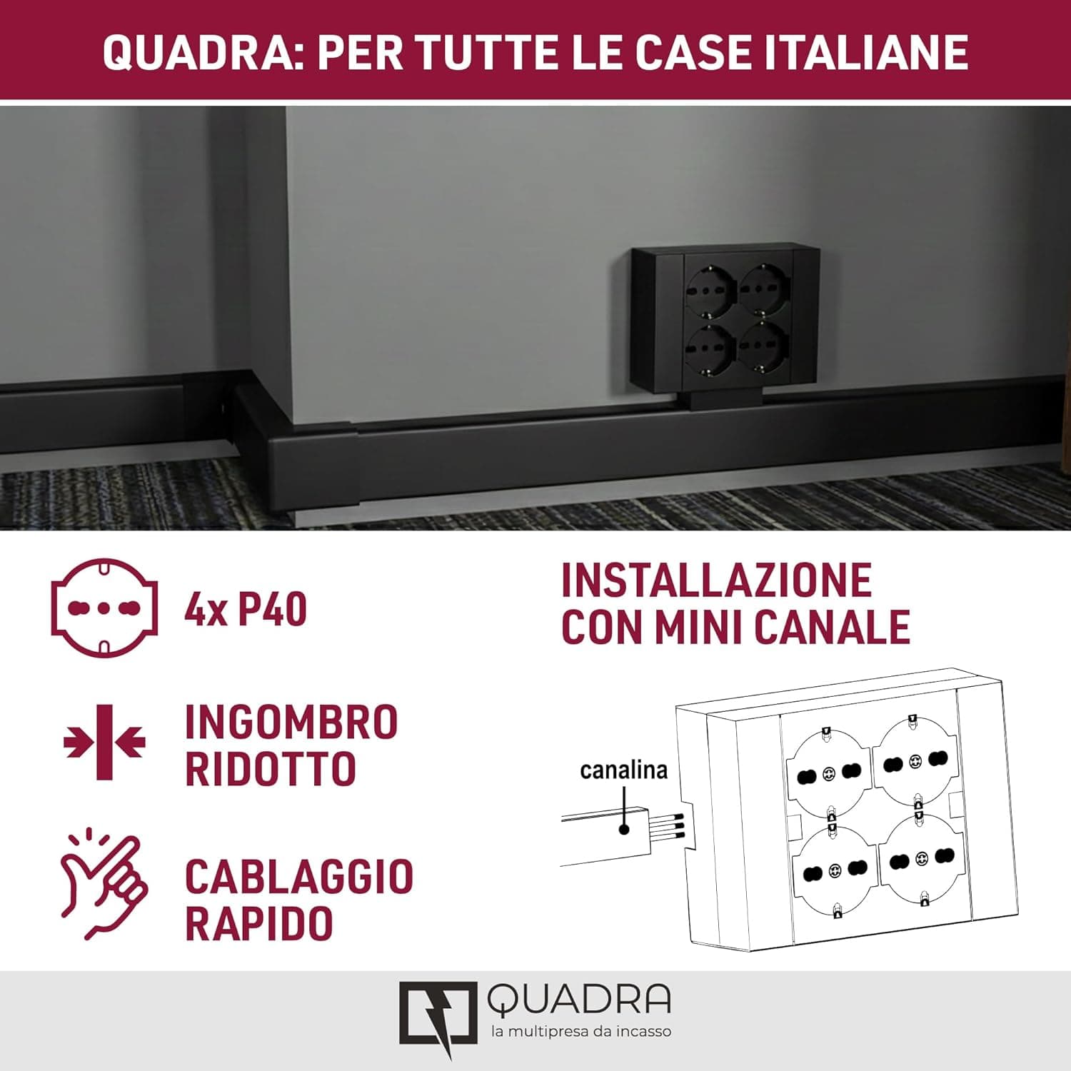 Multipresa Esterna Quadra 4 Prese Bip.sch Nera - 3
