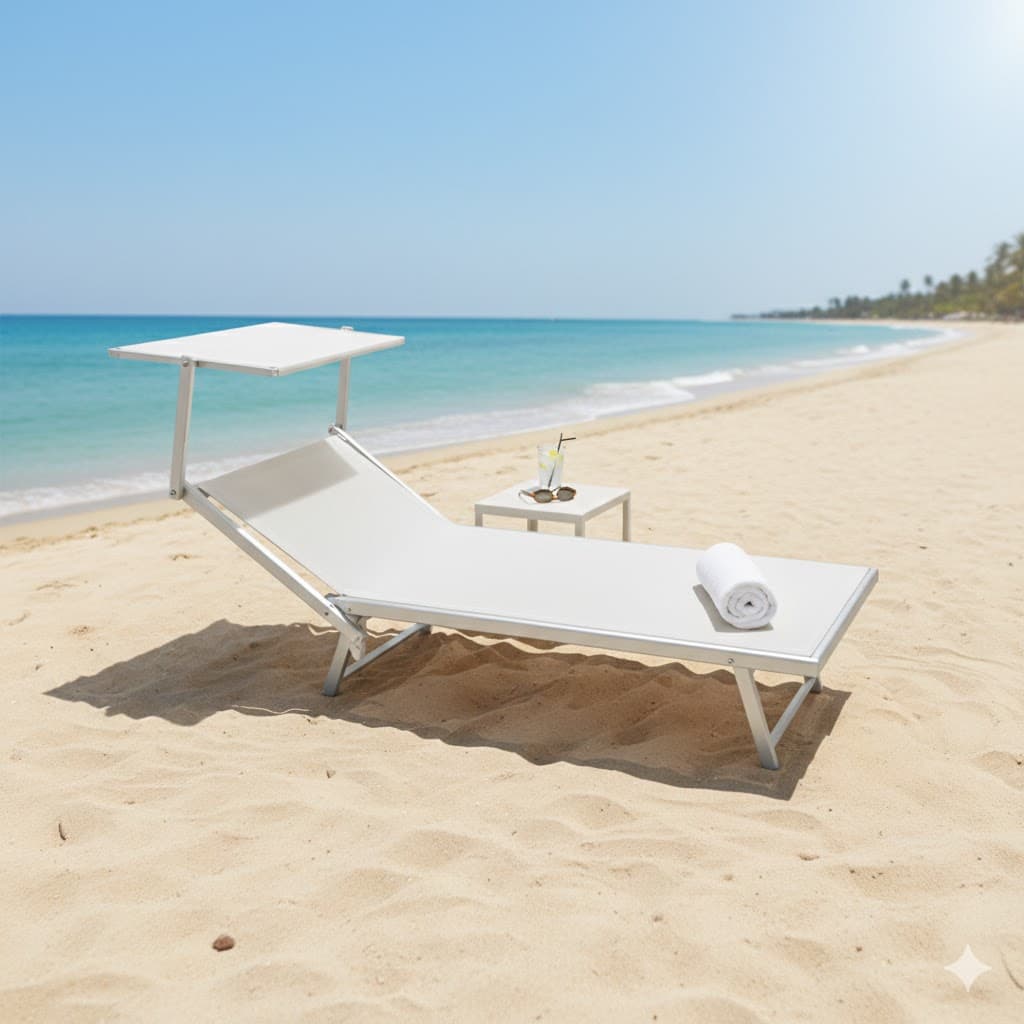 Lettino da Spiaggia con Parasole Telo Lif Atrani Colore Bianco 2 Pezzi - 2