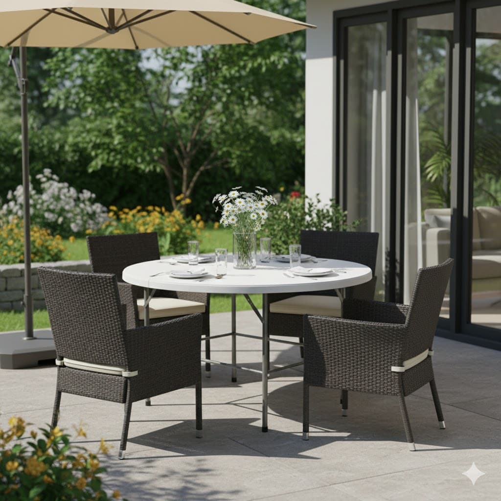 Tavolo Tondo Pieghevole Ø Lif Party Colore Bianco 180 x 74 cm - 2