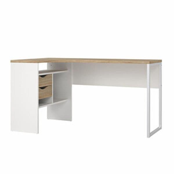 Scrivania Angolare Function Plus 8011849AK 2 Cassetti e Vano Bianco Quercia