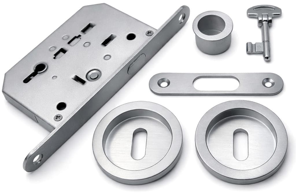 Kit Serratura Tondo con Chiave per Porte Scorrevoli Colore Cromo Satinato