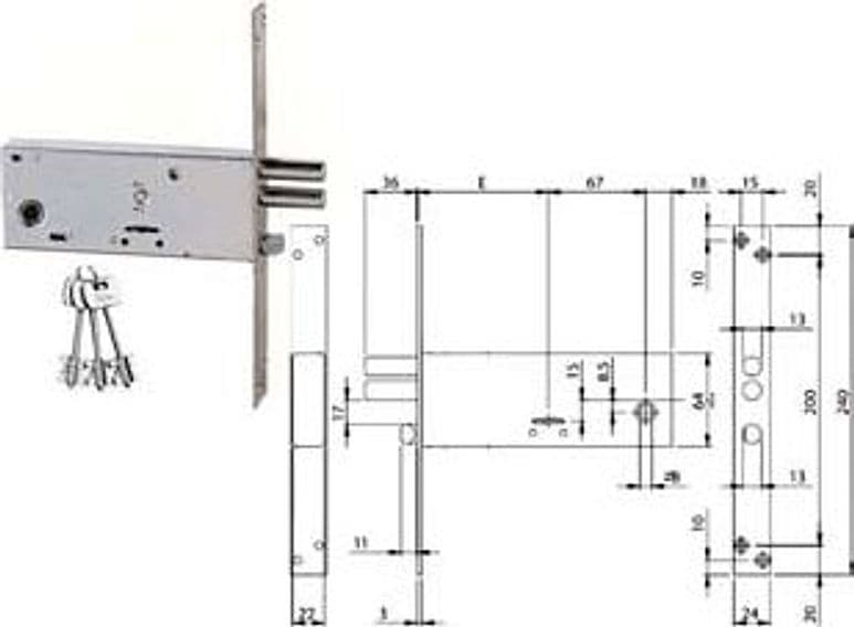 Serratura da Infilare Doppia Mappa per Fasce 64 mm H 961 90 mm (961901B4)