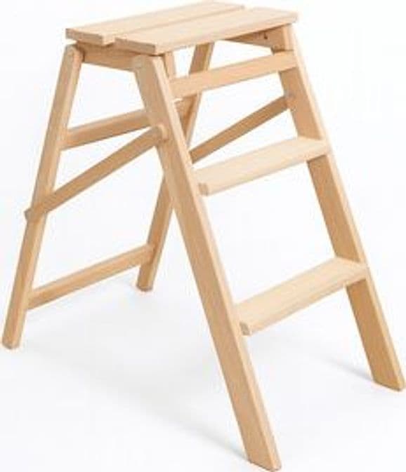 Scaletto Legno a 3 Gradini Pieghevole Naturale New Mottinox
