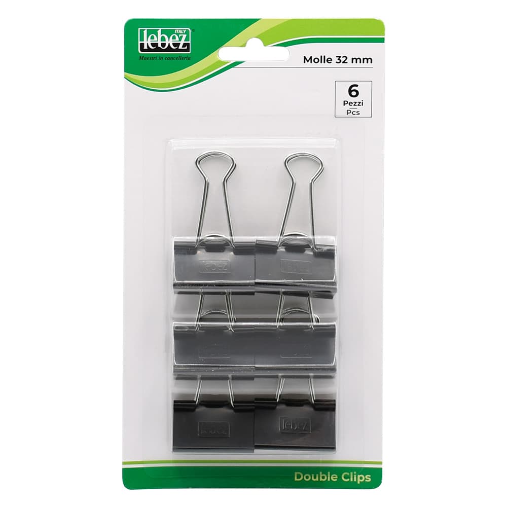MOLLA FERMACARTE 'DOUBLE CLIP' mm 32 - pezzi 6- 24 blister  - LEBEZ