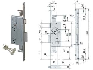 Serratura Triplice da Infilare Doppia Mappa con Scrocco 57215 50 mm Gambo
