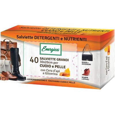 SALVIETTE DETERGENTI CUOIO E FINIMENTI ENERGICA - CF=PZ 40- 2 confezioni