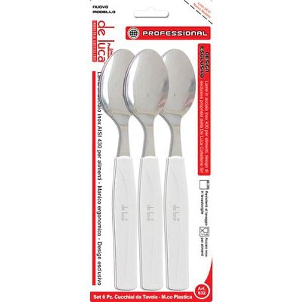 Cucchiaio Tavola Super De Luca Manico Plt Bianco Inox 6 Pezzi