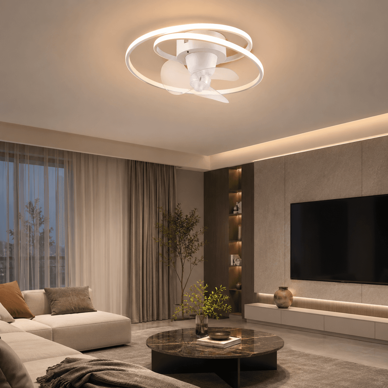 Plafoniera Con Ventilatore Led Umea Spirale Trio Lighting Dimmerabile Telecomando - 3