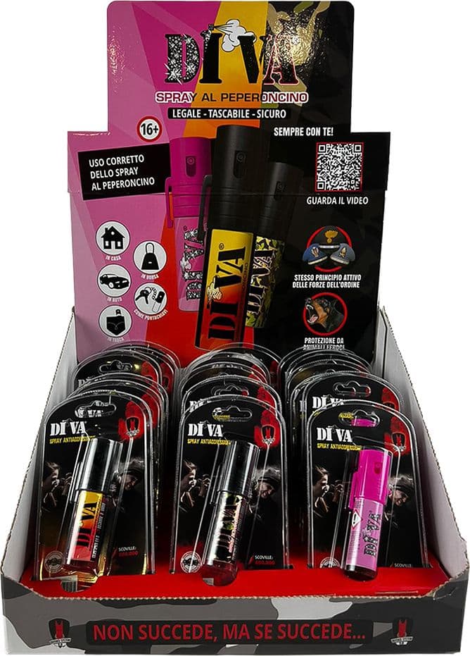 ESPOSITORE SPRAY ANTIAGGRESSIONE 'DIVA' totale 18 pezzi  - DEFENCE SYSTEM