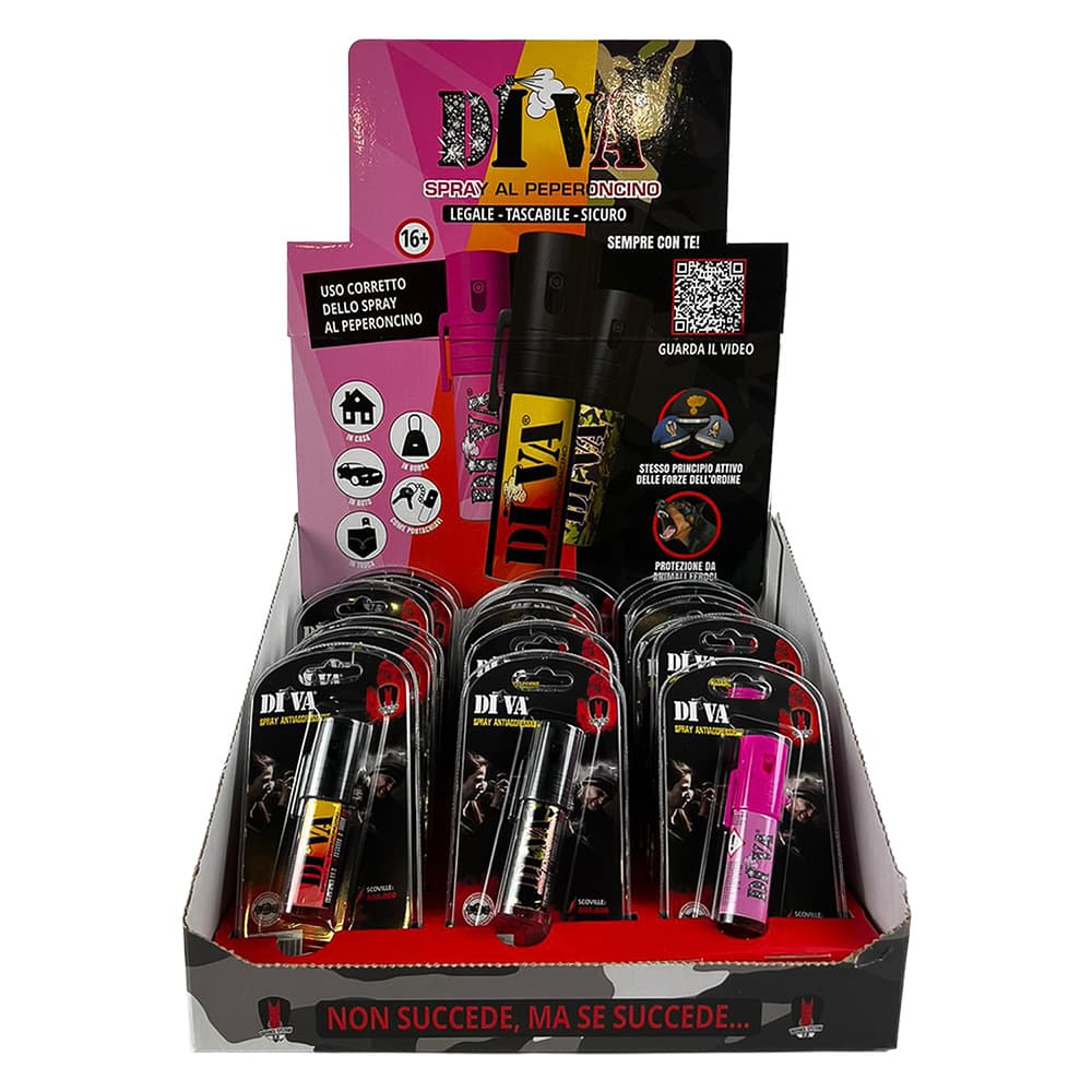 Espositore Spray Antiaggressione Totale Defence System Diva 18 Pezzi