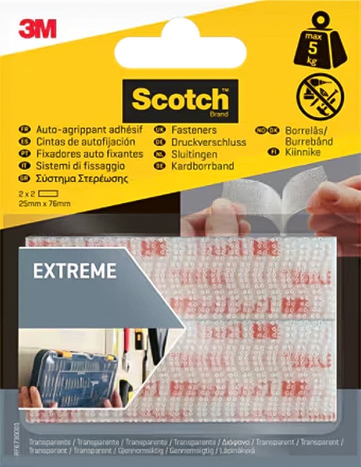 SISTEMA DI FISSAGGIO RICHIUDIBILE 'EXTREME' colore trasparente - mm 25 x 76  - 3M