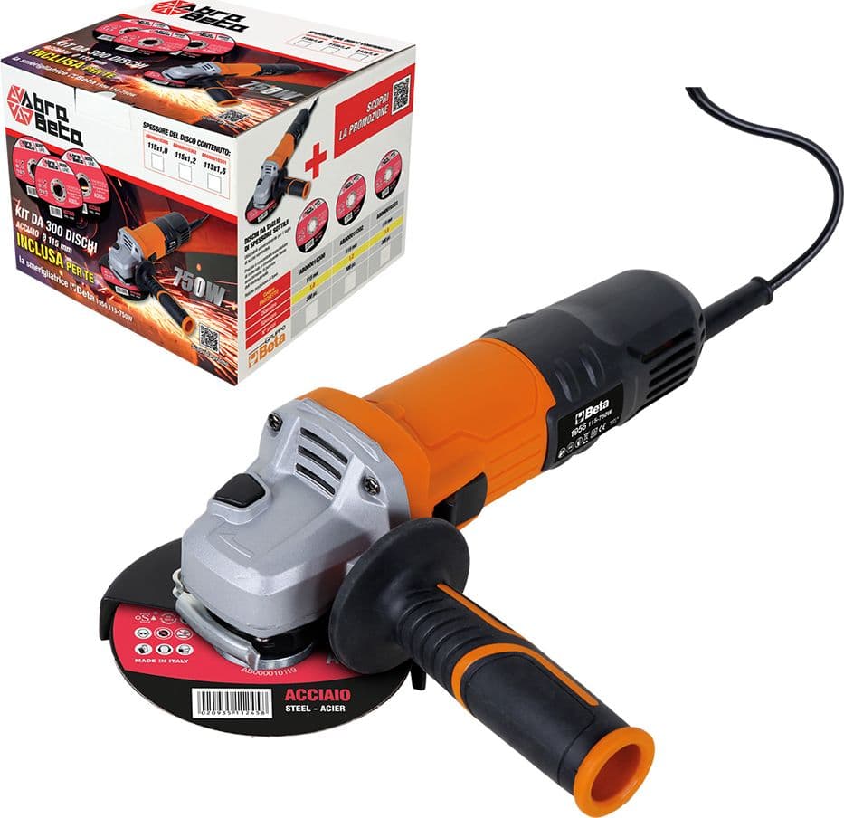 KIT MOLE ABRASIVE INOX/FERRO + SMERIGLIATRICE set 300 pz Ø 115 x 1 mm  + Beta '1956-115'  - ABRA BETA