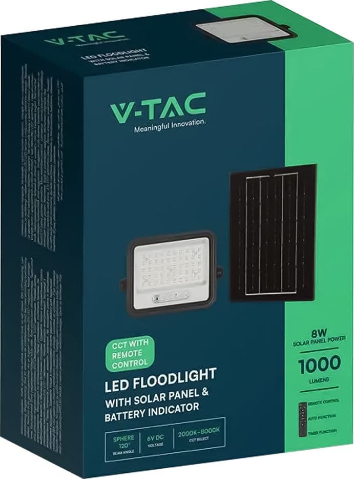 PROIETTORE A LED 'CCT' CON PANNELLO SOLARE 100W / 1000 lumen  - VTAC