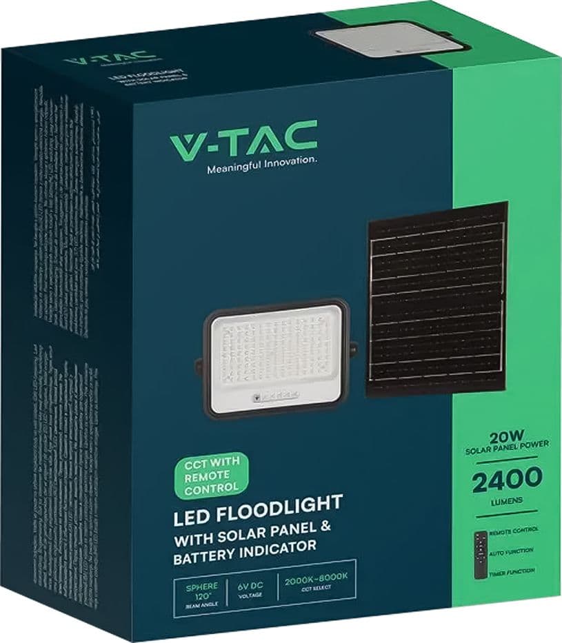 PROIETTORE A LED 'CCT' CON PANNELLO SOLARE 300W / 2400 lumen  - VTAC