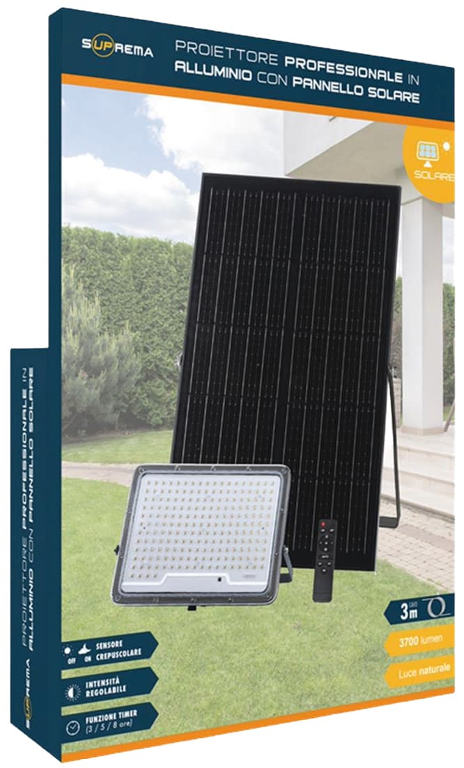 Proiettore Solare con Sensore Crepuscolare 202 LED 30 W 3700 Lumen Luce - 3